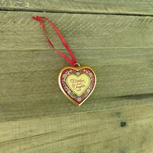Vintage 1999 Hallmark Cards Mother and Daughter Gold Tone Heart Shaped Ornament